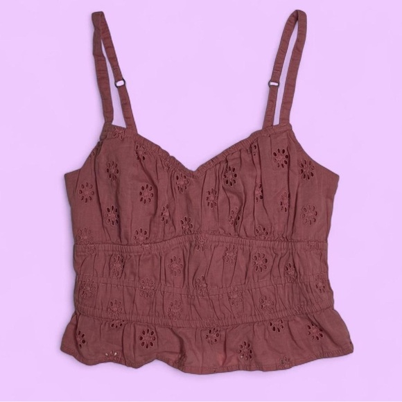 Hollister Very Soft Pink Mini Floral Eyelet Detailing Babydoll Corset Top - Picture 1 of 5